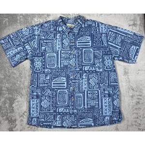 Cooke Street Honolulu Hawaiian Shirt Blue Tribal Print 100% Cotton Mens XL